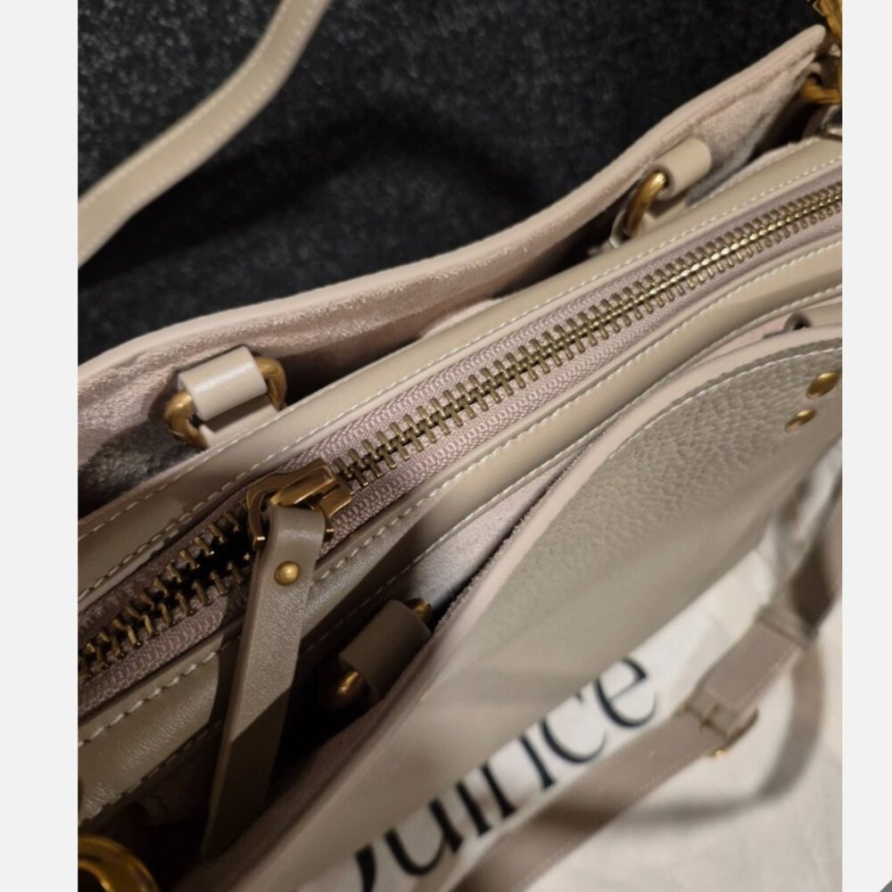 NWT QUINCE Italian Leather Medium Convertible Satchel Taupe Ecru 3way bag - Picture 14 of 16
